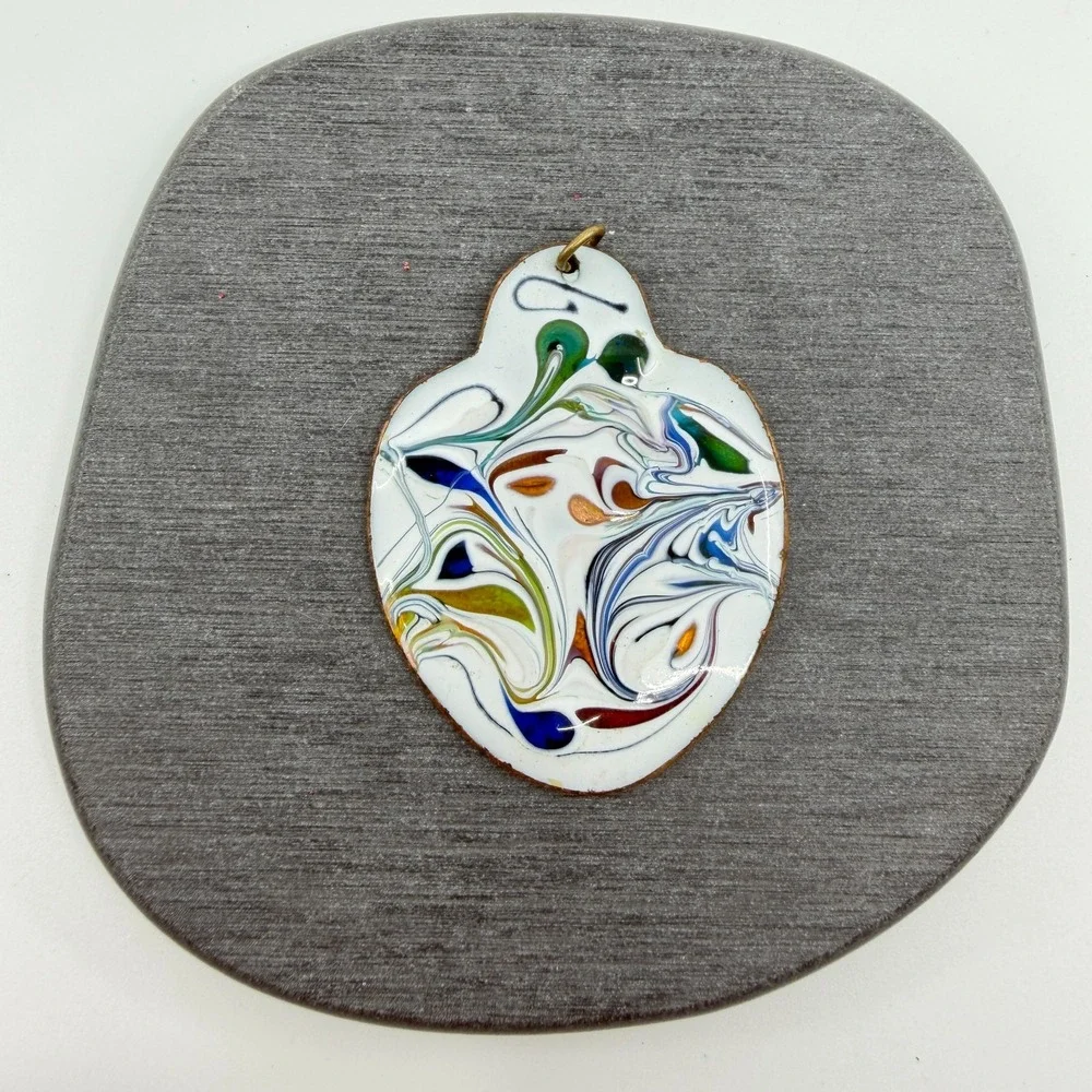 Pendant Vintage Enamel on Copper Abstract Multicolor Artisan Boho Statement